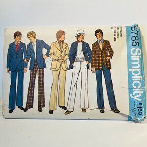 1970s Mens Retro Suit Jacket Pants Sewing Pattern Simplicity 6785 Sz 38-40